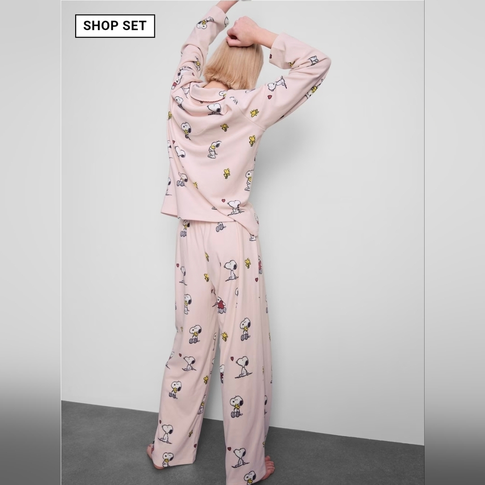 Peanuts Snoopy Printed Boyfriend Pajamas Soft set Velour, Pink, Primark - Picture 5 of 7